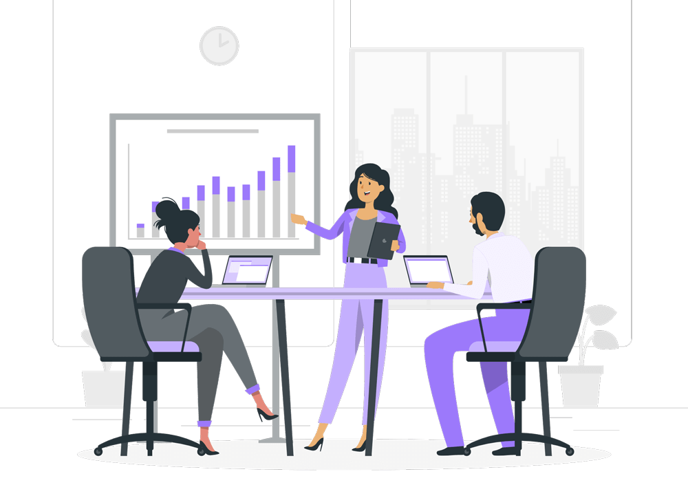 Business meeting with presentation and discussion.